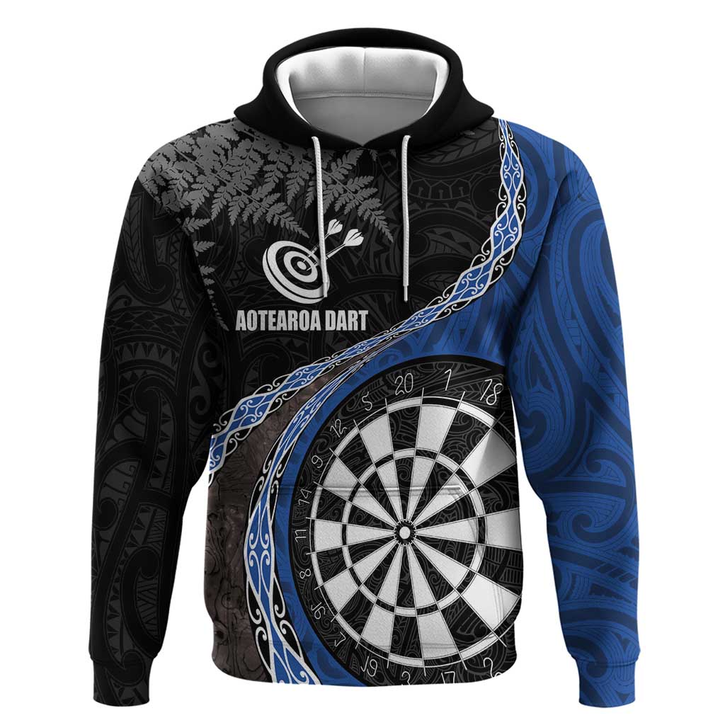 Personalised New Zealand Darts Zip Hoodie Koru Tribal Tattoo and Silver Fern Maori Pattern Blue Color LT03 Pullover Hoodie Blue - Polynesian Pride