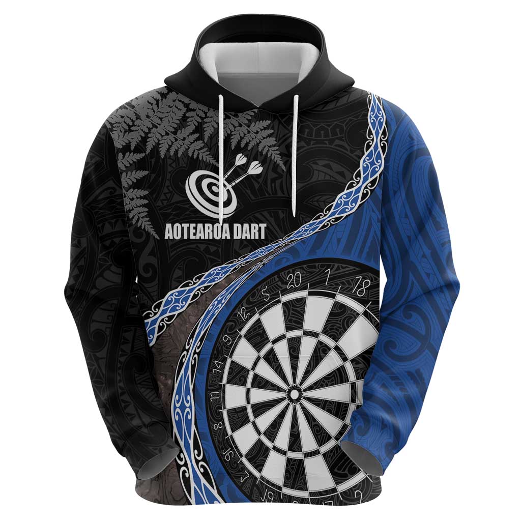 Personalised New Zealand Darts Zip Hoodie Koru Tribal Tattoo and Silver Fern Maori Pattern Blue Color LT03 - Polynesian Pride
