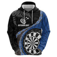 Personalised New Zealand Darts Zip Hoodie Koru Tribal Tattoo and Silver Fern Maori Pattern Blue Color LT03 - Polynesian Pride