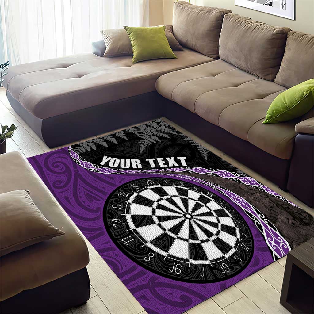 Personalised New Zealand Darts Area Rug Koru Tribal Tattoo and Silver Fern Maori Pattern Purple Color LT03 - Polynesian Pride