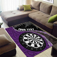 Personalised New Zealand Darts Area Rug Koru Tribal Tattoo and Silver Fern Maori Pattern Purple Color LT03 - Polynesian Pride