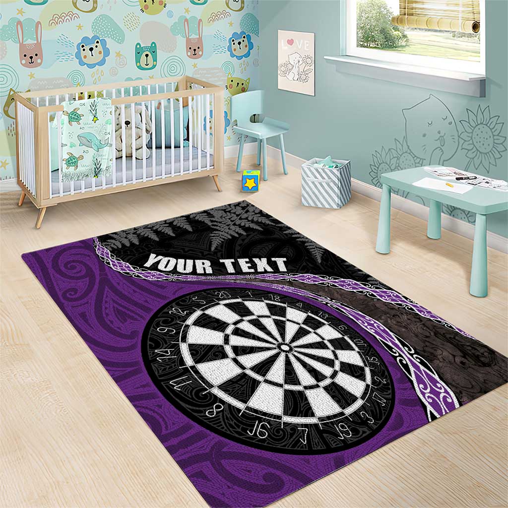 Personalised New Zealand Darts Area Rug Koru Tribal Tattoo and Silver Fern Maori Pattern Purple Color LT03 - Polynesian Pride