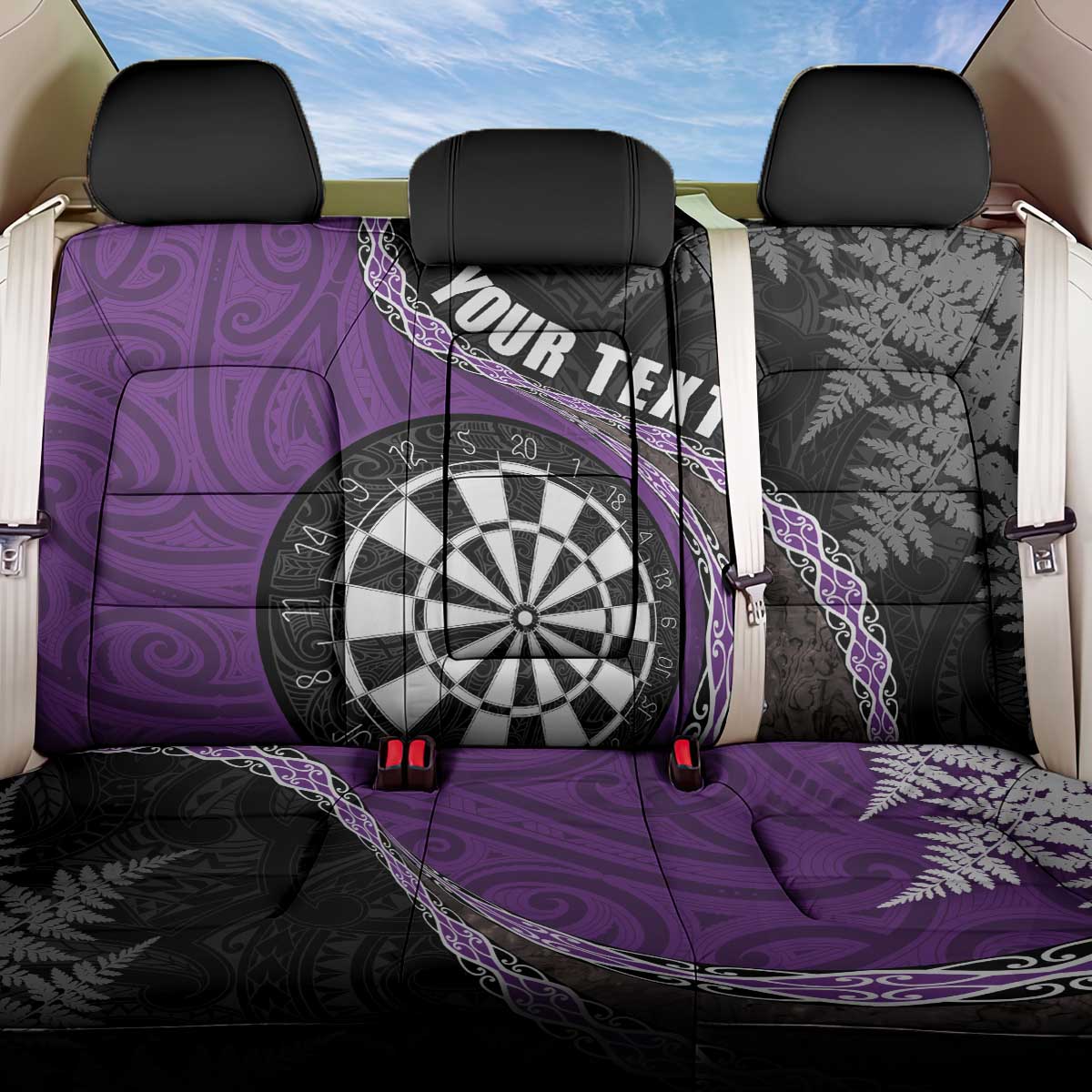 Personalised New Zealand Darts Back Car Seat Cover Koru Tribal Tattoo and Silver Fern Maori Pattern Purple Color LT03 One Size Purple - Polynesian Pride