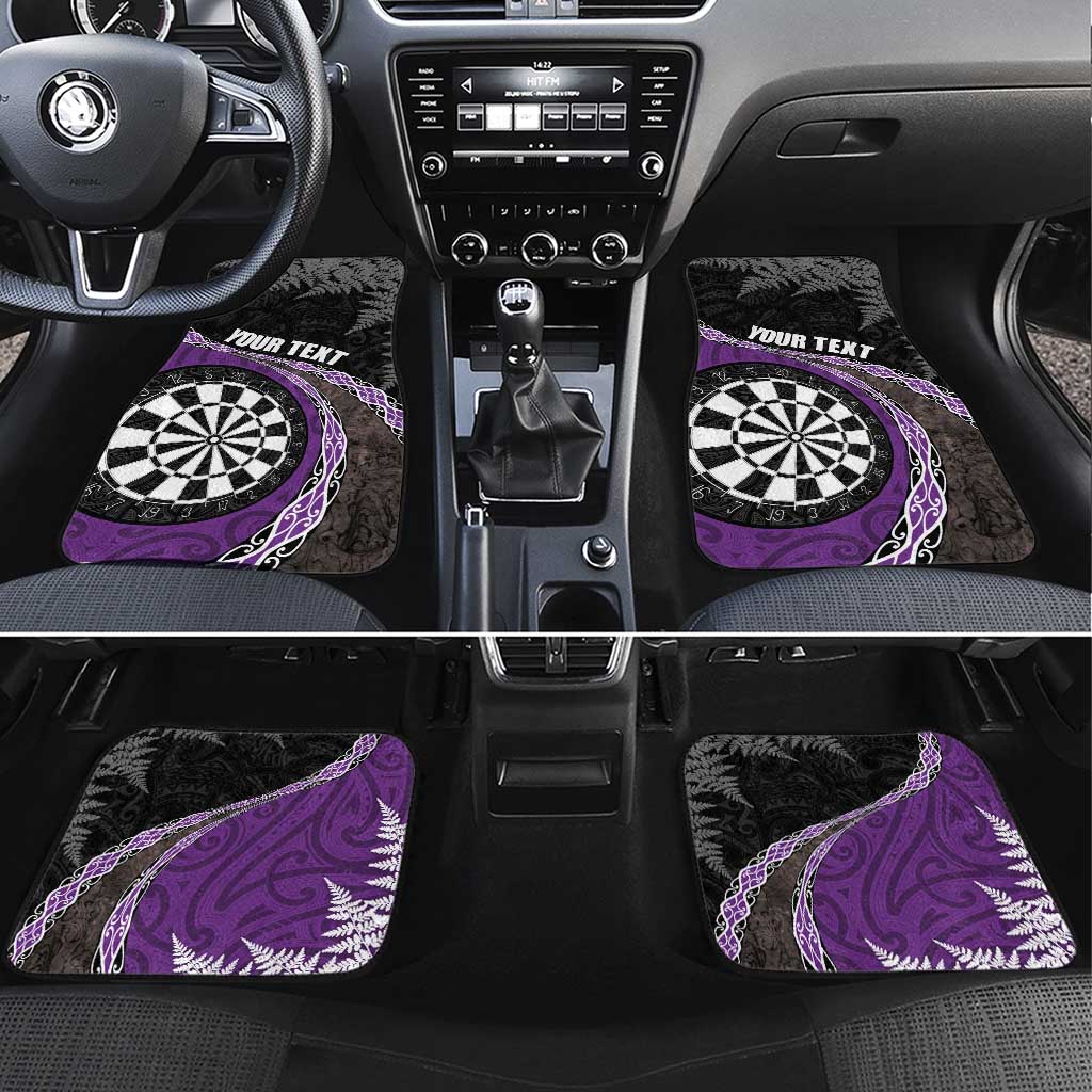 Personalised New Zealand Darts Car Mats Koru Tribal Tattoo and Silver Fern Maori Pattern Purple Color LT03 Set 4pcs Purple - Polynesian Pride