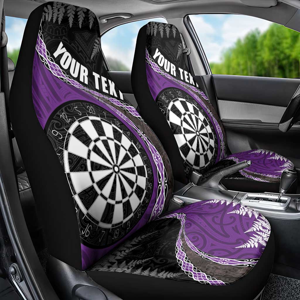 Personalised New Zealand Darts Car Seat Cover Koru Tribal Tattoo and Silver Fern Maori Pattern Purple Color LT03 - Polynesian Pride