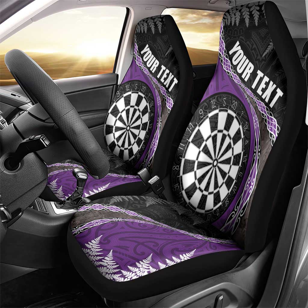 Personalised New Zealand Darts Car Seat Cover Koru Tribal Tattoo and Silver Fern Maori Pattern Purple Color LT03 - Polynesian Pride