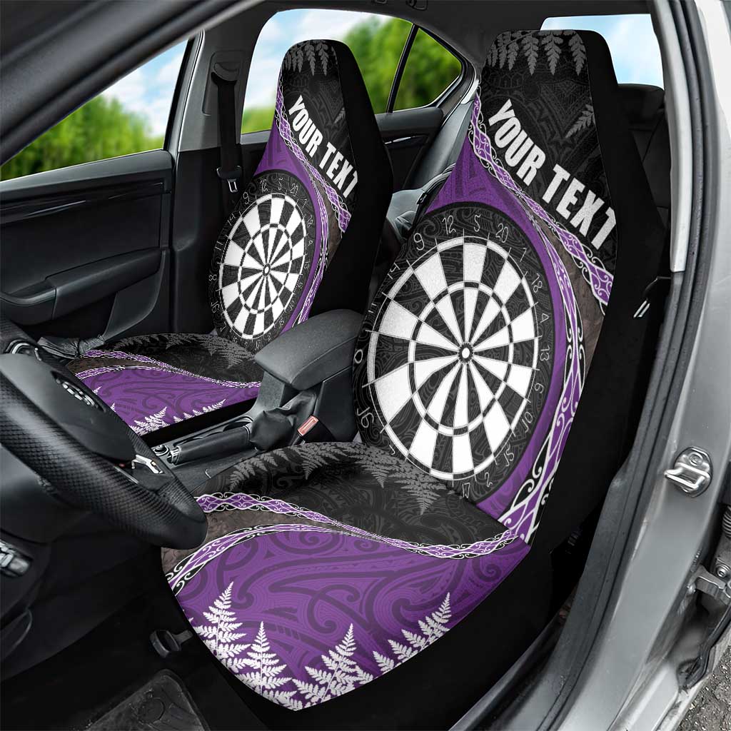 Personalised New Zealand Darts Car Seat Cover Koru Tribal Tattoo and Silver Fern Maori Pattern Purple Color LT03 - Polynesian Pride