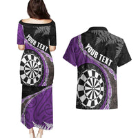 Personalised New Zealand Darts Couples Matching Puletasi and Hawaiian Shirt Koru Tribal Tattoo and Silver Fern Maori Pattern Purple Color LT03 - Polynesian Pride