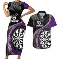 Personalised New Zealand Darts Couples Matching Short Sleeve Bodycon Dress and Hawaiian Shirt Koru Tribal Tattoo and Silver Fern Maori Pattern Purple Color LT03 Purple - Polynesian Pride