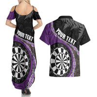 Personalised New Zealand Darts Couples Matching Summer Maxi Dress and Hawaiian Shirt Koru Tribal Tattoo and Silver Fern Maori Pattern Purple Color LT03 - Polynesian Pride