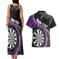 Personalised New Zealand Darts Couples Matching Tank Maxi Dress and Hawaiian Shirt Koru Tribal Tattoo and Silver Fern Maori Pattern Purple Color LT03 - Polynesian Pride