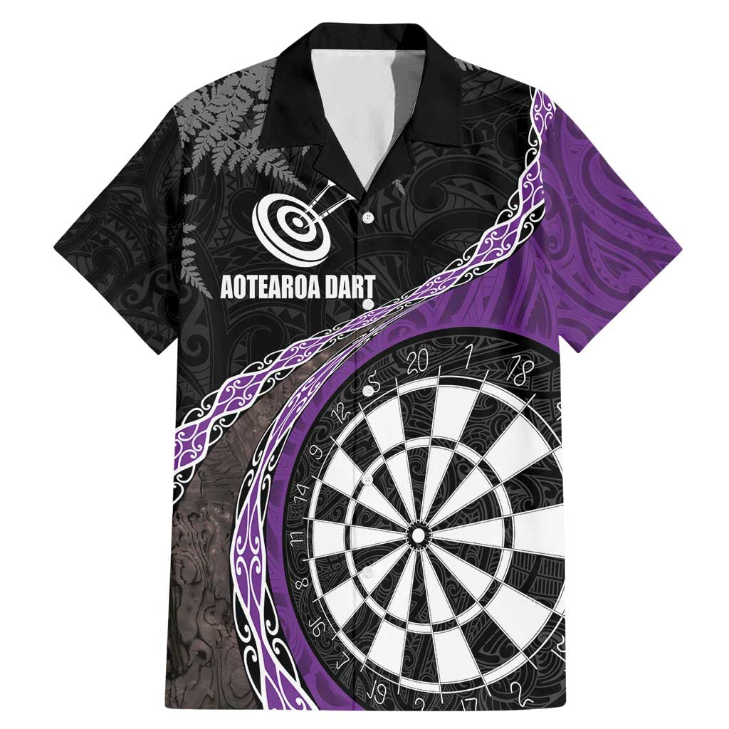 Personalised New Zealand Darts Family Matching Mermaid Dress and Hawaiian Shirt Koru Tribal Tattoo and Silver Fern Maori Pattern Purple Color LT03 Dad's Shirt - Short Sleeve Purple - Polynesian Pride