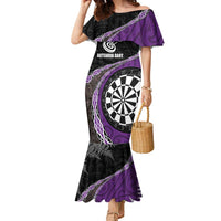Personalised New Zealand Darts Family Matching Mermaid Dress and Hawaiian Shirt Koru Tribal Tattoo and Silver Fern Maori Pattern Purple Color LT03 Mom's Dress Purple - Polynesian Pride