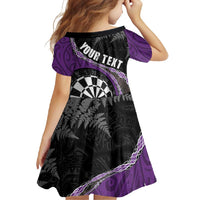 Personalised New Zealand Darts Family Matching Off Shoulder Maxi Dress and Hawaiian Shirt Koru Tribal Tattoo and Silver Fern Maori Pattern Purple Color LT03 - Polynesian Pride