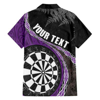 Personalised New Zealand Darts Family Matching Off Shoulder Maxi Dress and Hawaiian Shirt Koru Tribal Tattoo and Silver Fern Maori Pattern Purple Color LT03 - Polynesian Pride