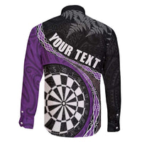 Personalised New Zealand Darts Family Matching Off Shoulder Maxi Dress and Hawaiian Shirt Koru Tribal Tattoo and Silver Fern Maori Pattern Purple Color LT03 - Polynesian Pride