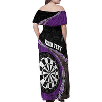 Personalised New Zealand Darts Family Matching Off Shoulder Maxi Dress and Hawaiian Shirt Koru Tribal Tattoo and Silver Fern Maori Pattern Purple Color LT03 - Polynesian Pride