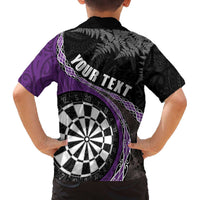 Personalised New Zealand Darts Family Matching Off Shoulder Short Dress and Hawaiian Shirt Koru Tribal Tattoo and Silver Fern Maori Pattern Purple Color LT03 - Polynesian Pride