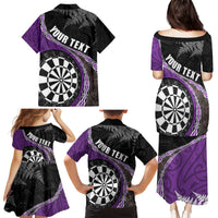 Personalised New Zealand Darts Family Matching Puletasi and Hawaiian Shirt Koru Tribal Tattoo and Silver Fern Maori Pattern Purple Color LT03 - Polynesian Pride