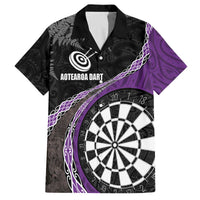 Personalised New Zealand Darts Family Matching Puletasi and Hawaiian Shirt Koru Tribal Tattoo and Silver Fern Maori Pattern Purple Color LT03 Dad's Shirt - Short Sleeve Purple - Polynesian Pride