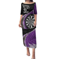 Personalised New Zealand Darts Family Matching Puletasi and Hawaiian Shirt Koru Tribal Tattoo and Silver Fern Maori Pattern Purple Color LT03 Mom's Dress Purple - Polynesian Pride