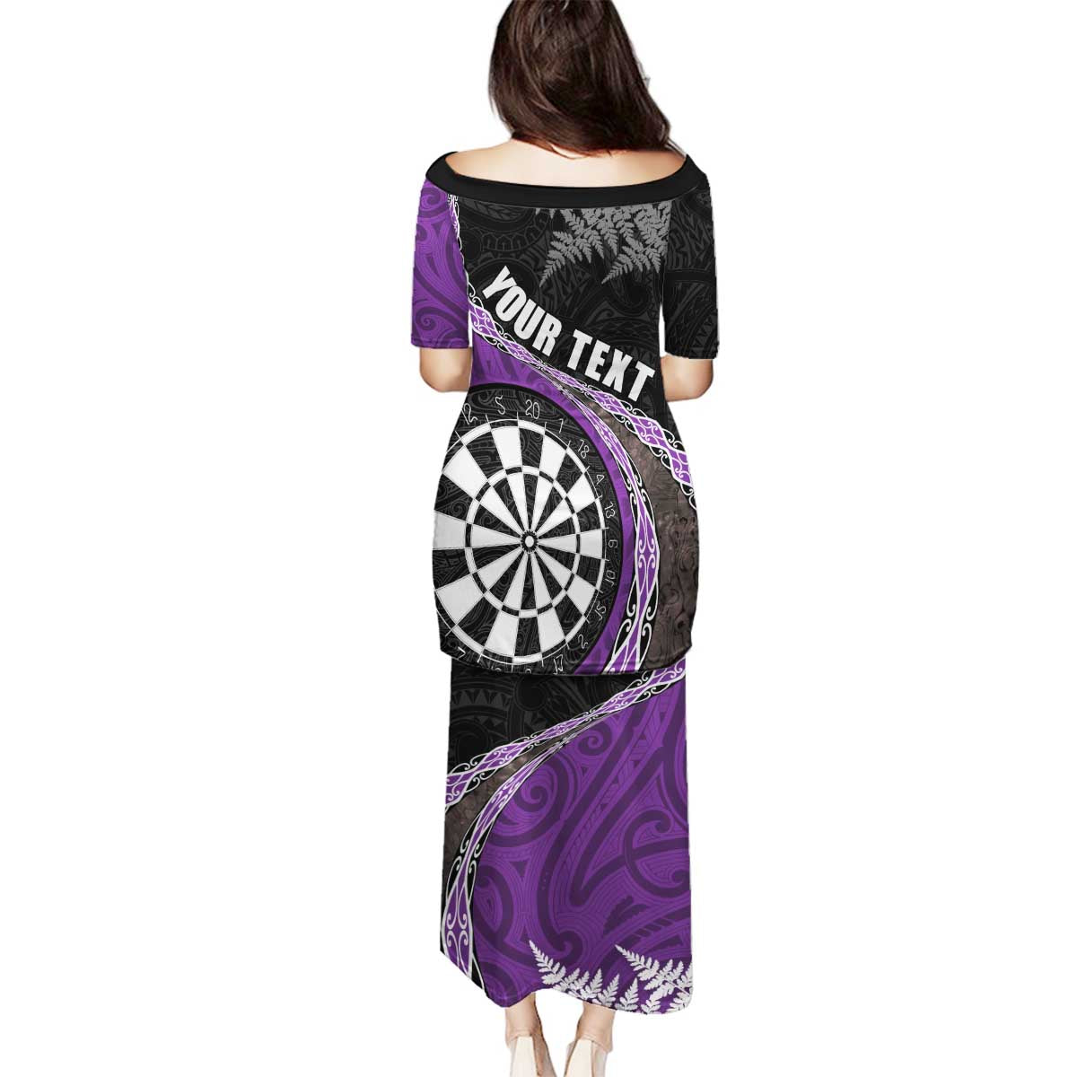 Personalised New Zealand Darts Family Matching Puletasi and Hawaiian Shirt Koru Tribal Tattoo and Silver Fern Maori Pattern Purple Color LT03 - Polynesian Pride