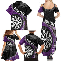 Personalised New Zealand Darts Family Matching Summer Maxi Dress and Hawaiian Shirt Koru Tribal Tattoo and Silver Fern Maori Pattern Purple Color LT03 - Polynesian Pride