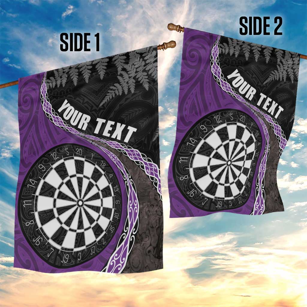 Personalised New Zealand Darts Garden Flag Koru Tribal Tattoo and Silver Fern Maori Pattern Purple Color LT03 - Polynesian Pride