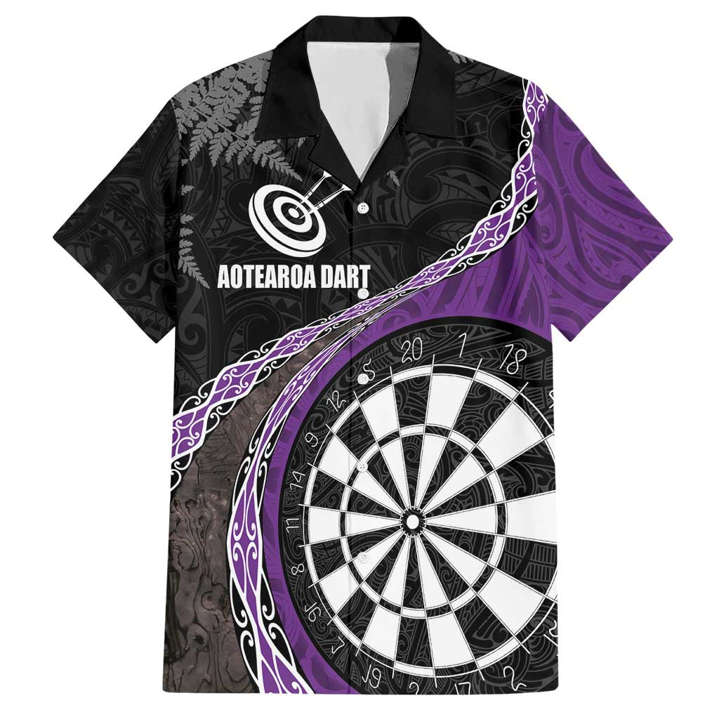 Personalised New Zealand Darts Hawaiian Shirt Koru Tribal Tattoo and Silver Fern Maori Pattern Purple Color LT03 Purple - Polynesian Pride