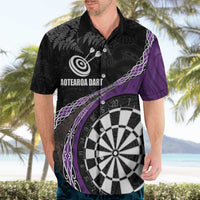 Personalised New Zealand Darts Hawaiian Shirt Koru Tribal Tattoo and Silver Fern Maori Pattern Purple Color LT03 - Polynesian Pride