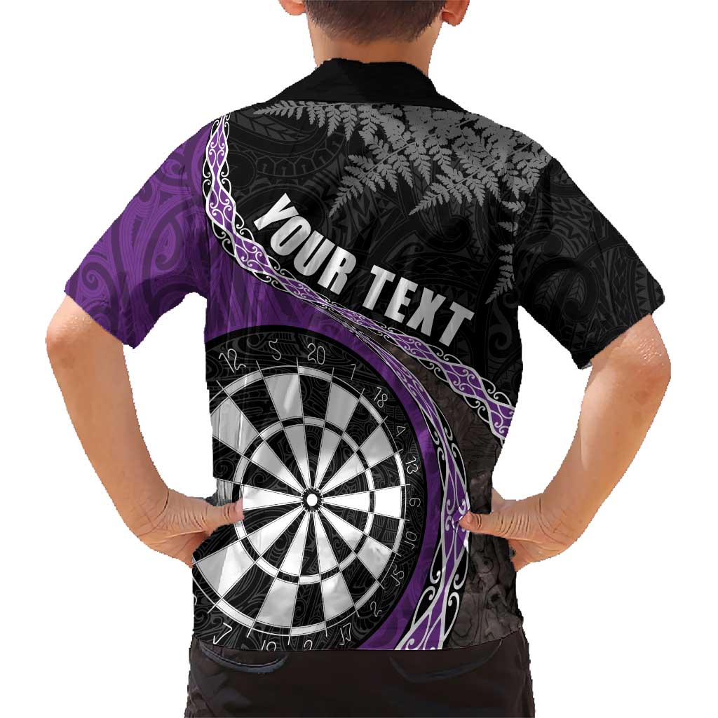 Personalised New Zealand Darts Hawaiian Shirt Koru Tribal Tattoo and Silver Fern Maori Pattern Purple Color LT03 - Polynesian Pride