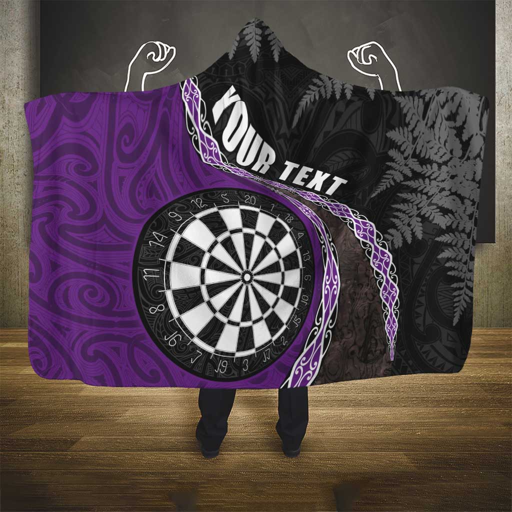 Personalised New Zealand Darts Hooded Blanket Koru Tribal Tattoo and Silver Fern Maori Pattern Purple Color LT03 - Polynesian Pride