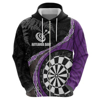 Personalised New Zealand Darts Hoodie Koru Tribal Tattoo and Silver Fern Maori Pattern Purple Color LT03 - Polynesian Pride