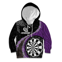Personalised New Zealand Darts Kid Hoodie Koru Tribal Tattoo and Silver Fern Maori Pattern Purple Color LT03 Hoodie Purple - Polynesian Pride