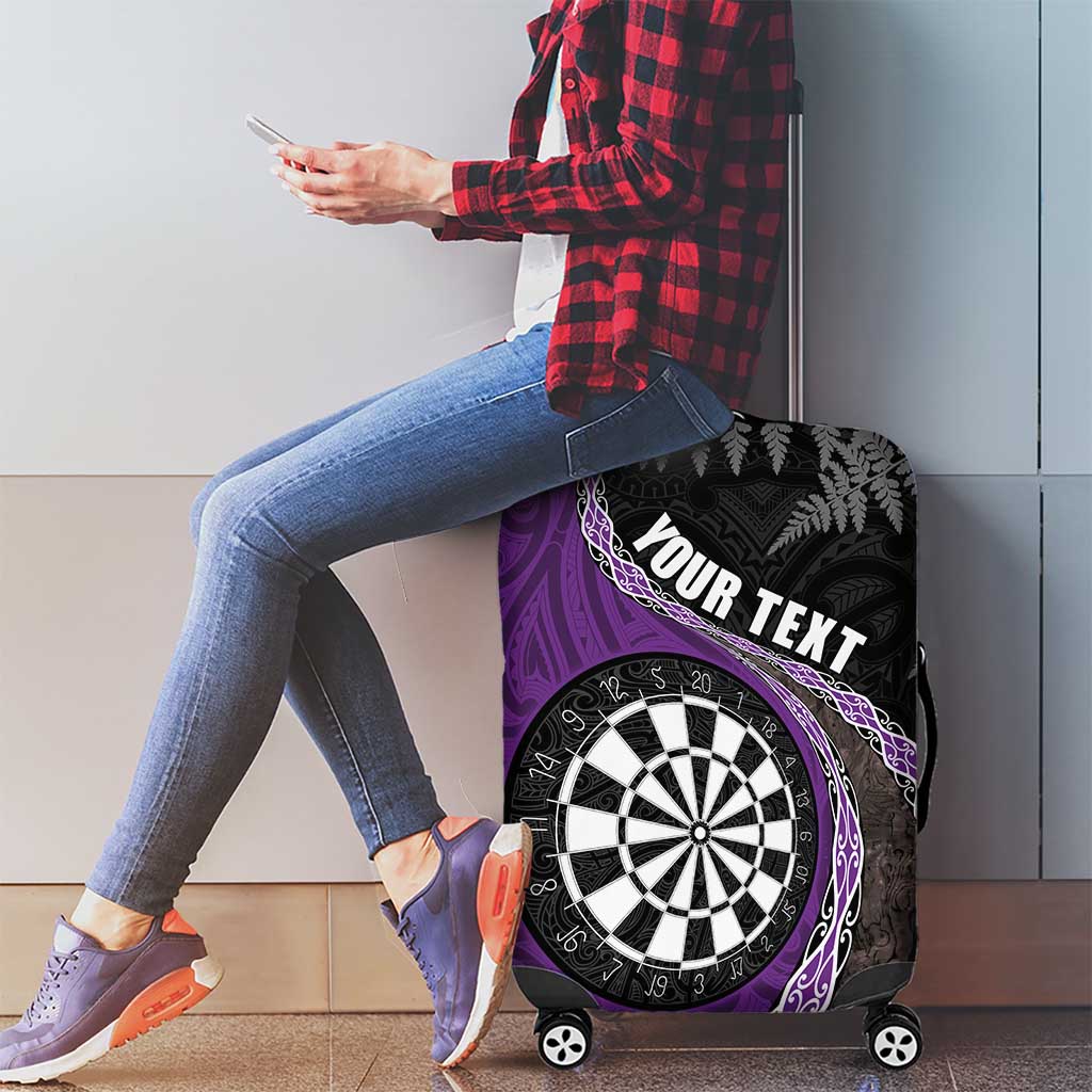 Personalised New Zealand Darts Luggage Cover Koru Tribal Tattoo and Silver Fern Maori Pattern Purple Color LT03 - Polynesian Pride