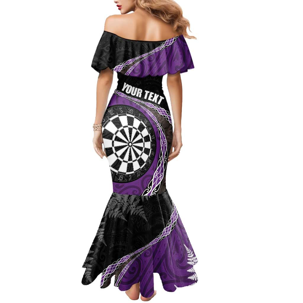 Personalised New Zealand Darts Mermaid Dress Koru Tribal Tattoo and Silver Fern Maori Pattern Purple Color LT03 - Polynesian Pride