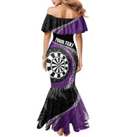 Personalised New Zealand Darts Mermaid Dress Koru Tribal Tattoo and Silver Fern Maori Pattern Purple Color LT03 - Polynesian Pride