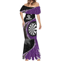 Personalised New Zealand Darts Mermaid Dress Koru Tribal Tattoo and Silver Fern Maori Pattern Purple Color LT03 - Polynesian Pride