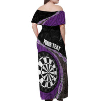 Personalised New Zealand Darts Off Shoulder Maxi Dress Koru Tribal Tattoo and Silver Fern Maori Pattern Purple Color LT03 - Polynesian Pride