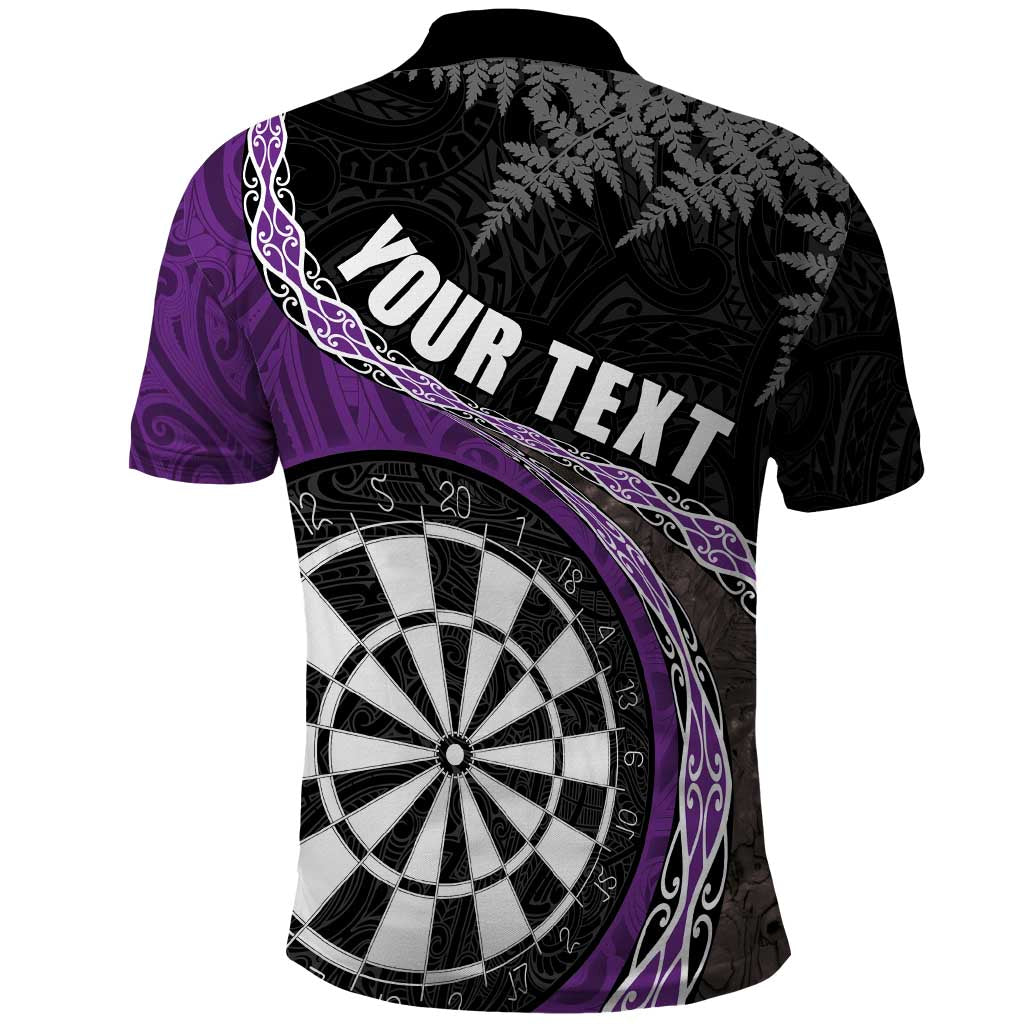 Personalised New Zealand Darts Polo Shirt Koru Tribal Tattoo and Silver Fern Maori Pattern Purple Color LT03 - Polynesian Pride