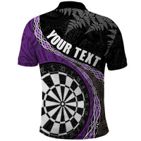 Personalised New Zealand Darts Polo Shirt Koru Tribal Tattoo and Silver Fern Maori Pattern Purple Color LT03 - Polynesian Pride