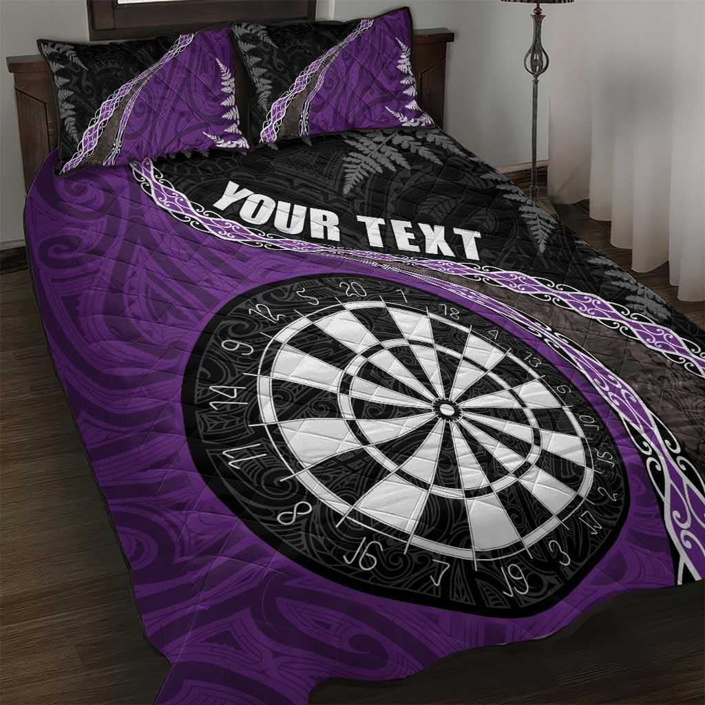 Personalised New Zealand Darts Quilt Bed Set Koru Tribal Tattoo and Silver Fern Maori Pattern Purple Color LT03 Purple - Polynesian Pride