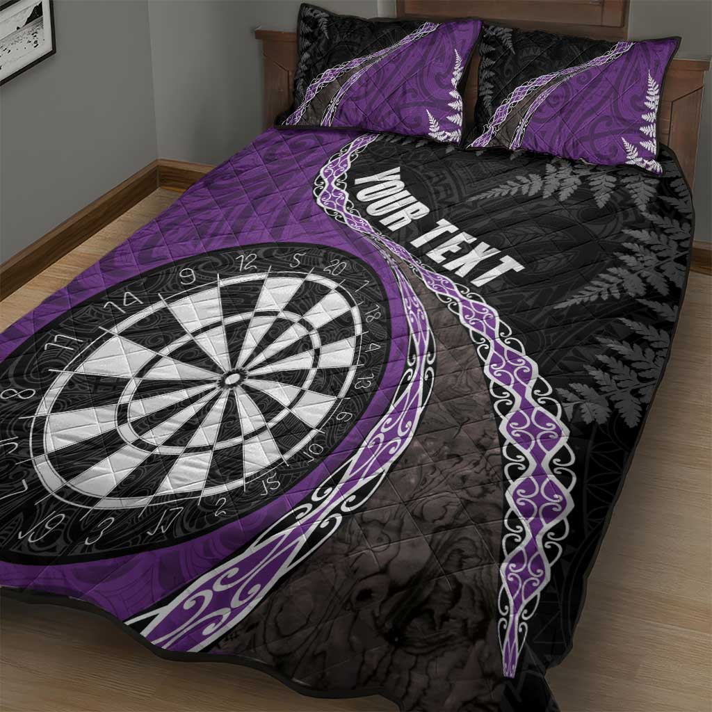 Personalised New Zealand Darts Quilt Bed Set Koru Tribal Tattoo and Silver Fern Maori Pattern Purple Color LT03 - Polynesian Pride