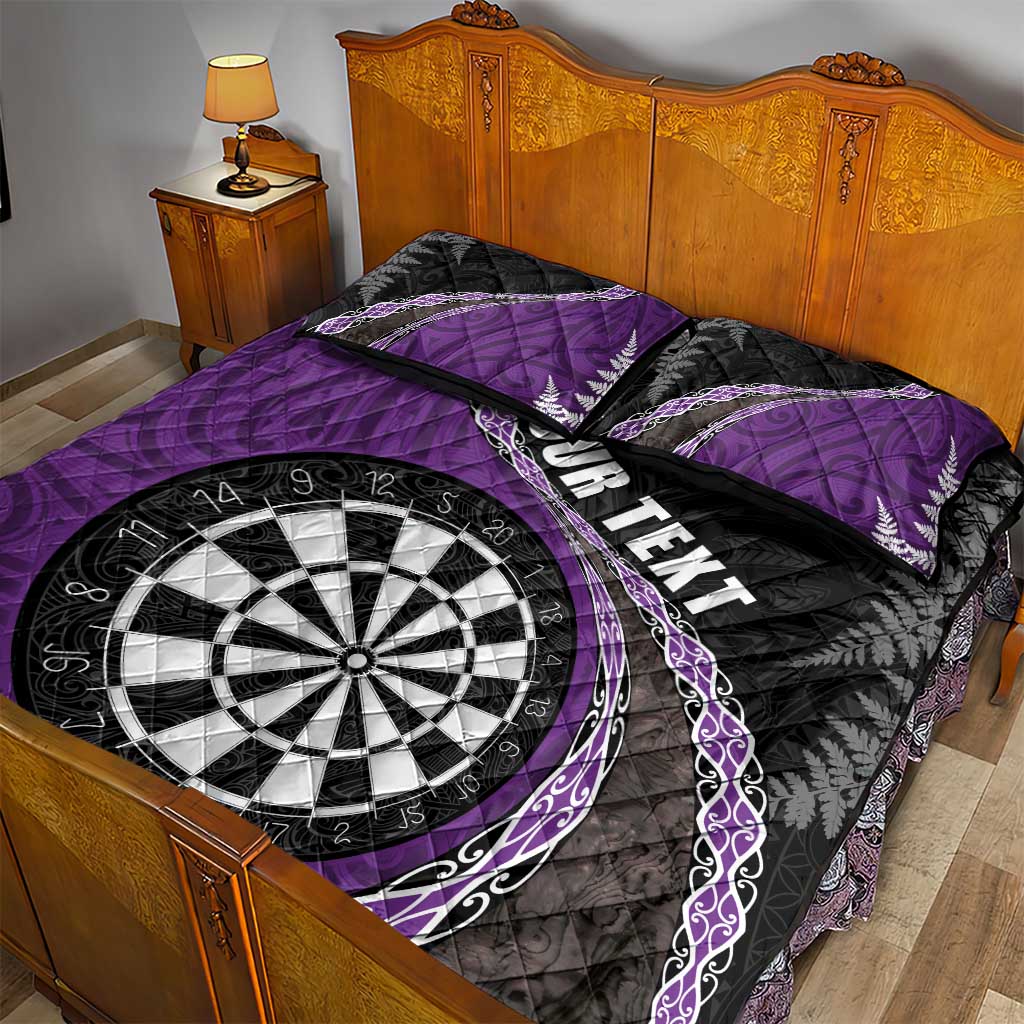 Personalised New Zealand Darts Quilt Bed Set Koru Tribal Tattoo and Silver Fern Maori Pattern Purple Color LT03 - Polynesian Pride