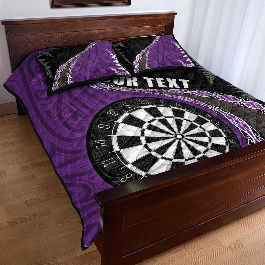 Personalised New Zealand Darts Quilt Bed Set Koru Tribal Tattoo and Silver Fern Maori Pattern Purple Color LT03 - Polynesian Pride