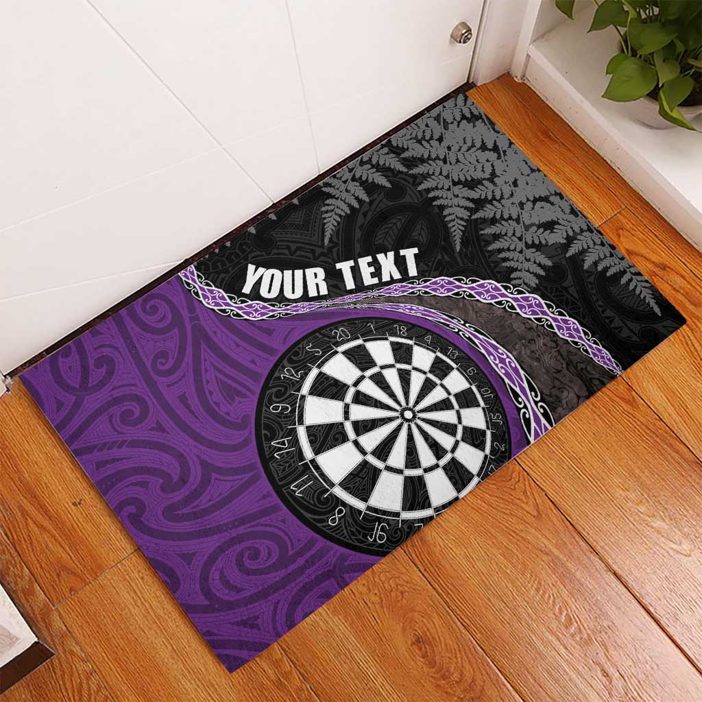 Personalised New Zealand Darts Rubber Doormat Koru Tribal Tattoo and Silver Fern Maori Pattern Purple Color LT03 - Polynesian Pride