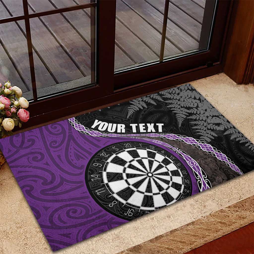 Personalised New Zealand Darts Rubber Doormat Koru Tribal Tattoo and Silver Fern Maori Pattern Purple Color LT03 - Polynesian Pride