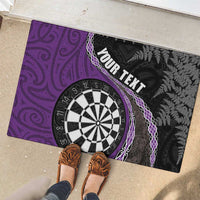 Personalised New Zealand Darts Rubber Doormat Koru Tribal Tattoo and Silver Fern Maori Pattern Purple Color LT03 - Polynesian Pride