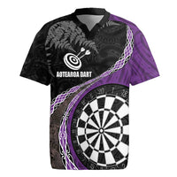 Personalised New Zealand Darts Rugby Jersey Koru Tribal Tattoo and Silver Fern Maori Pattern Purple Color LT03 Purple - Polynesian Pride