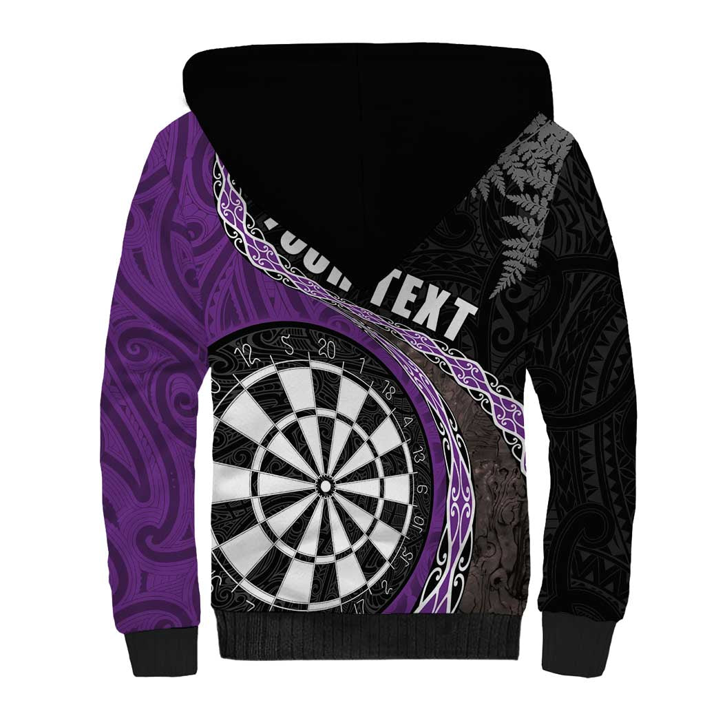 Personalised New Zealand Darts Sherpa Hoodie Koru Tribal Tattoo and Silver Fern Maori Pattern Purple Color LT03 - Polynesian Pride
